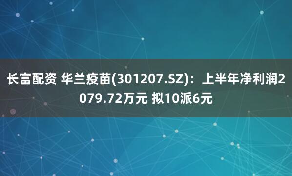 长富配资 华兰疫苗(301207.SZ)：上半年净利润2079.72万元 拟10派6元